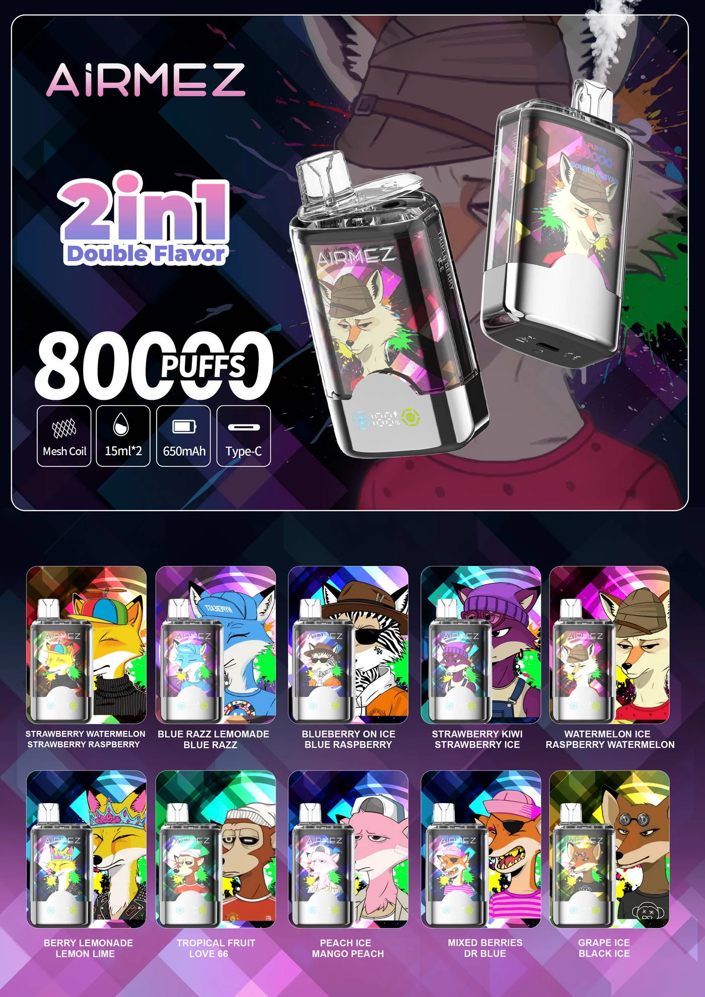 Airmez Fox 2 in 1 80000 Puffs Banner