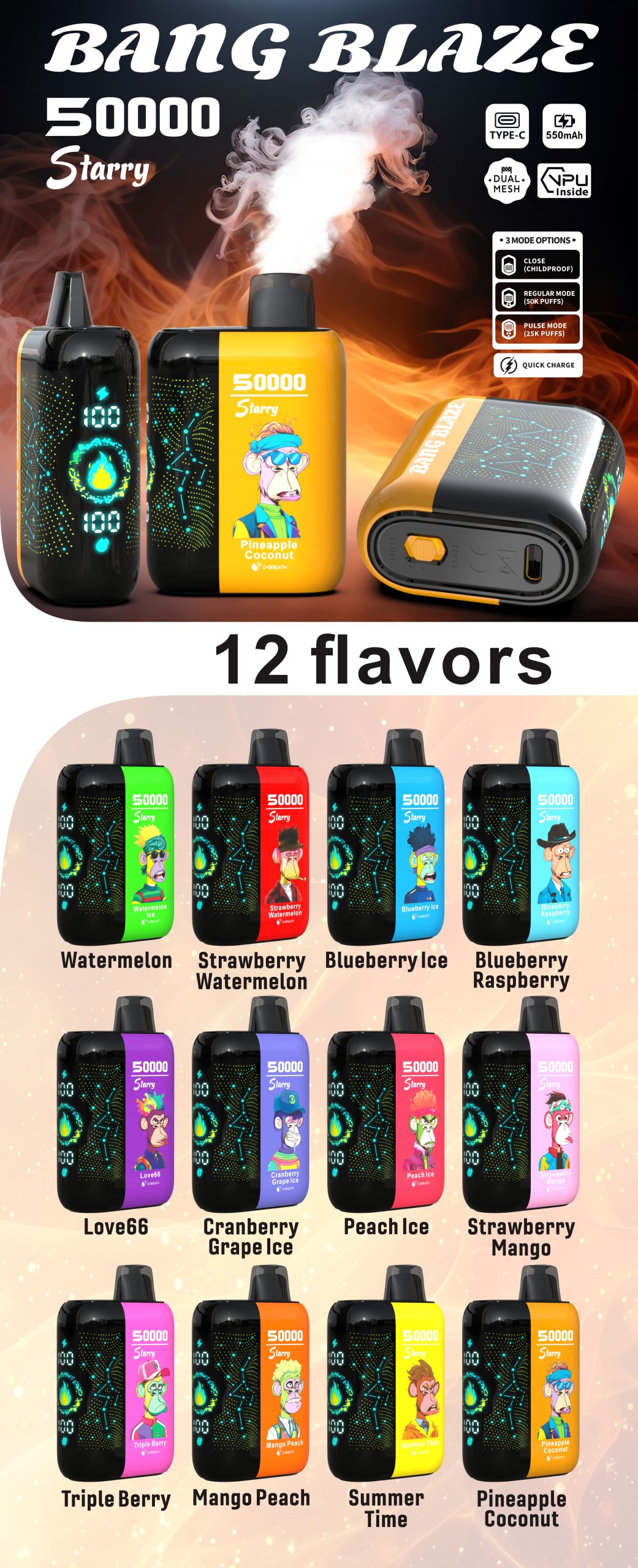 Bang Blaze Starry 50000 Puffs Flavors