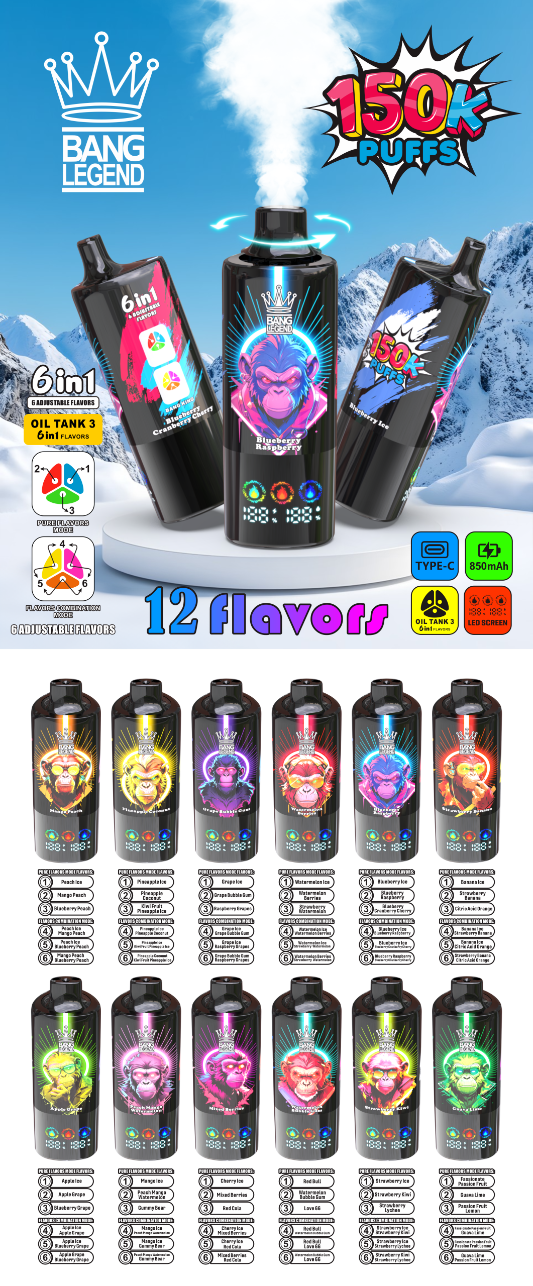 Bang Legend 150000 Puffs Flavors