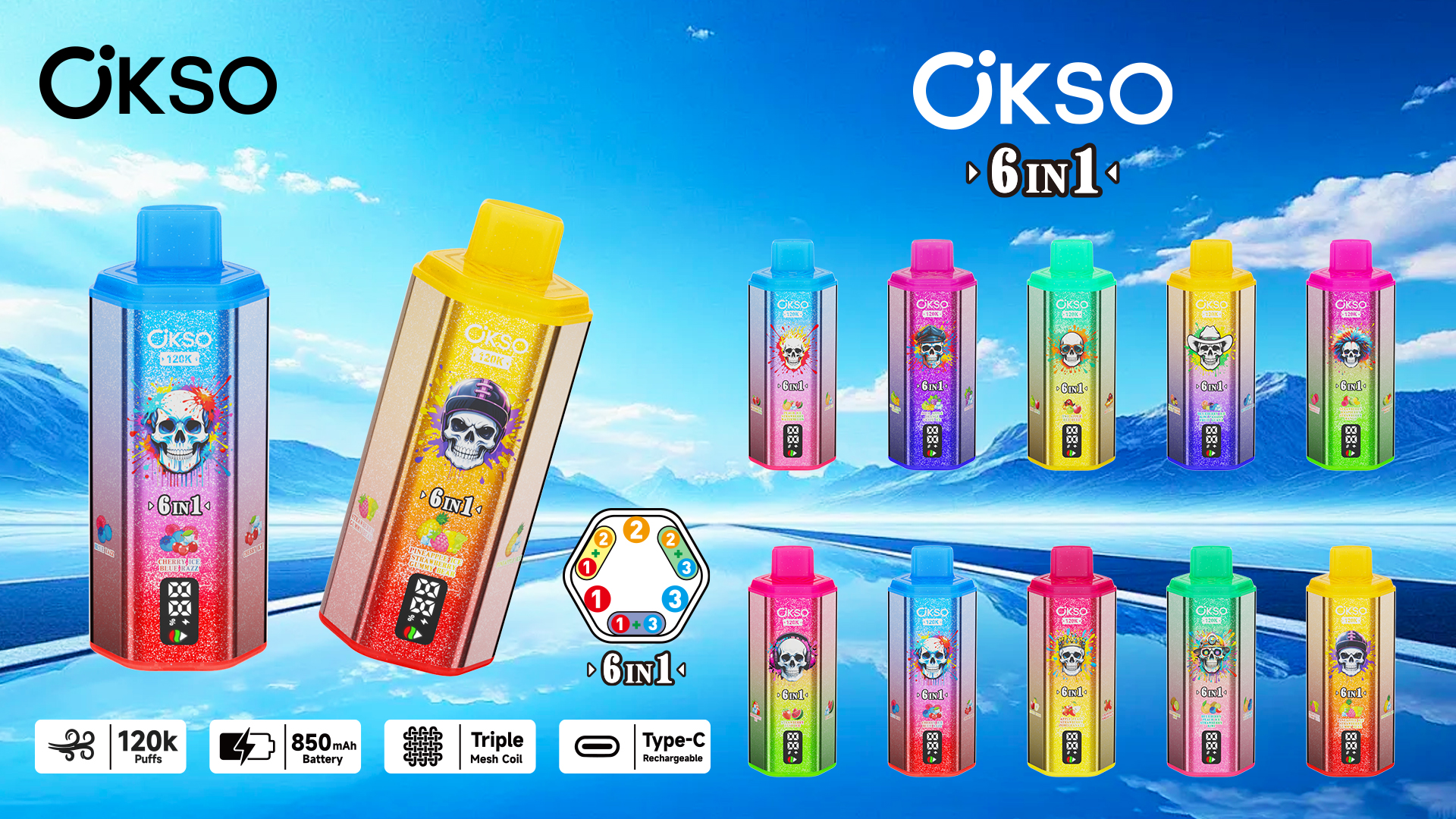 OKSO 6 in 1 120000 Puffs Banner