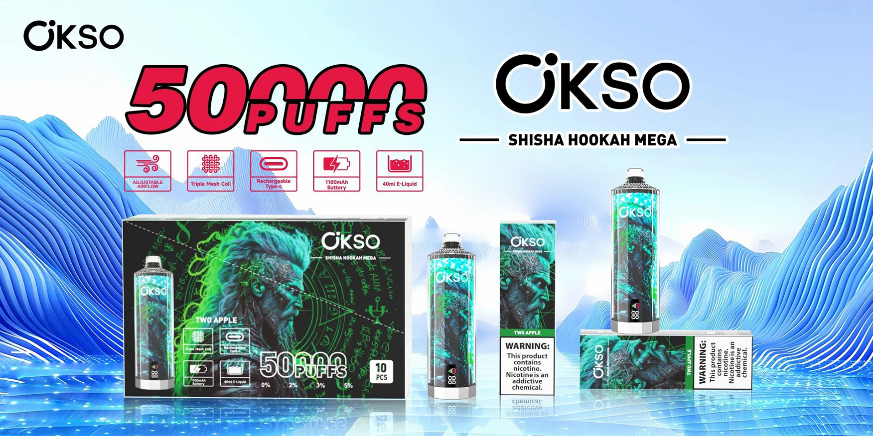 OKSO Shisha Hookah Mega 50000 Puffs Banner OKSO Shisha Hookah Mega 50000 Puffs Banner