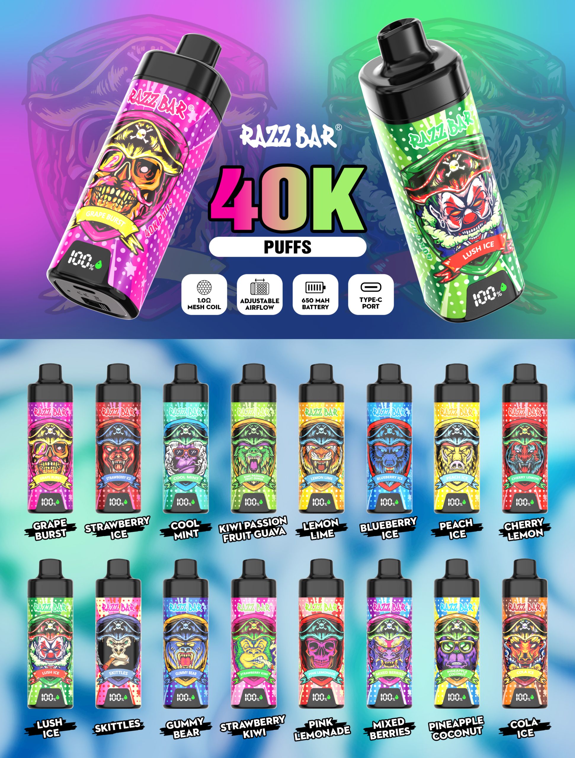 Razz Bar 40000 Puffs With Screen Flavors