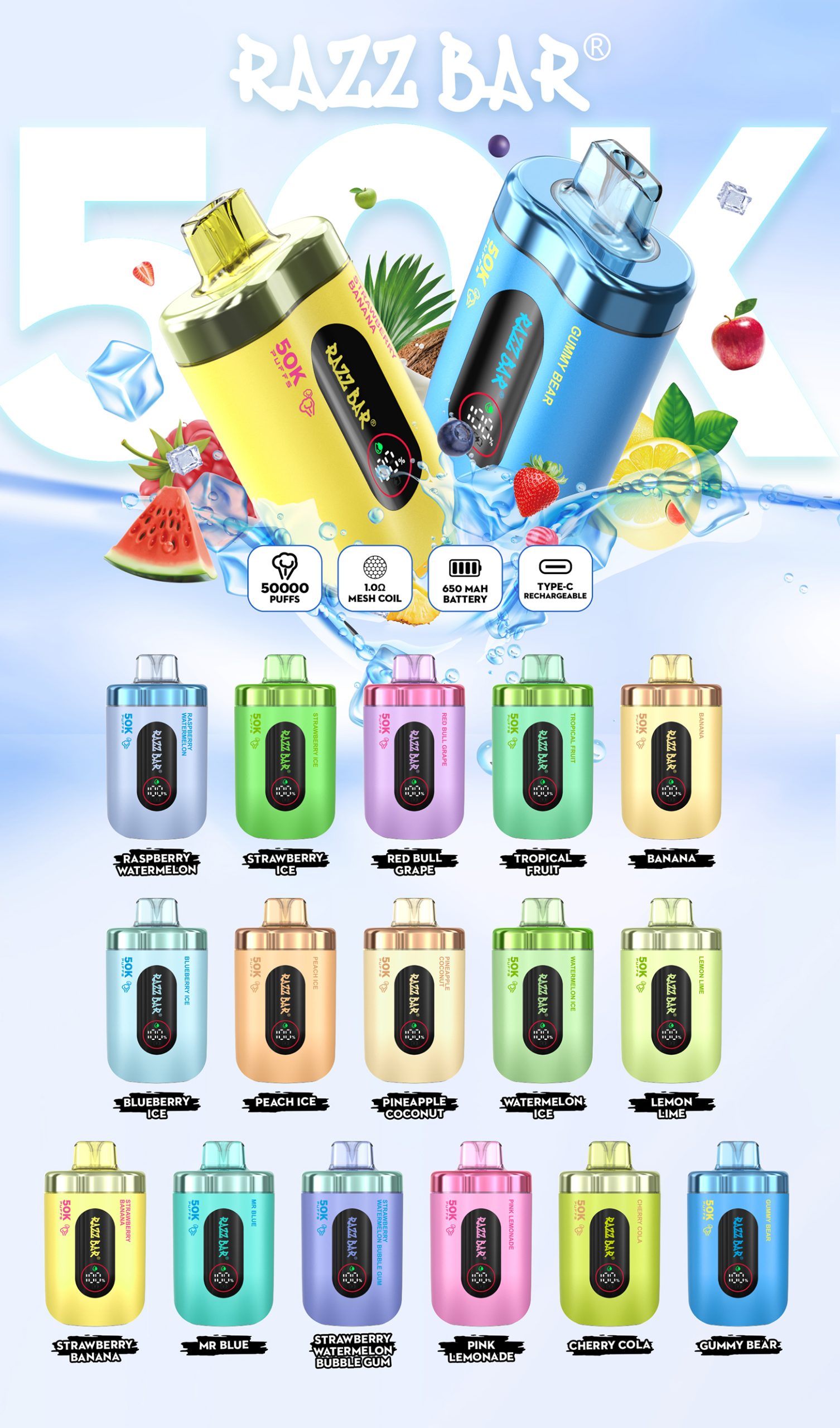 Razz Bar 50000 Puffs Flavors