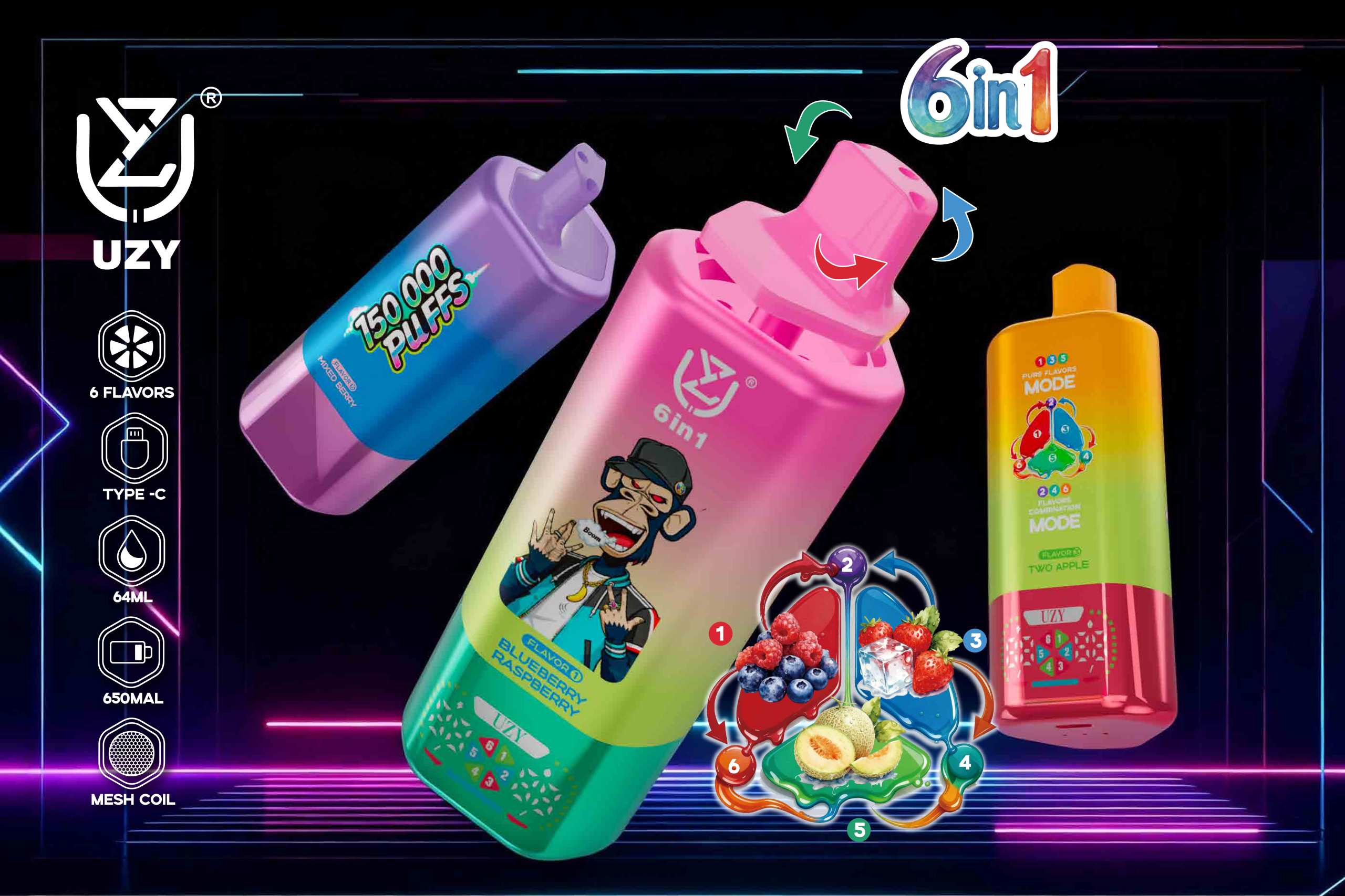 UZY 6 in 1 150000 Puffs Banner