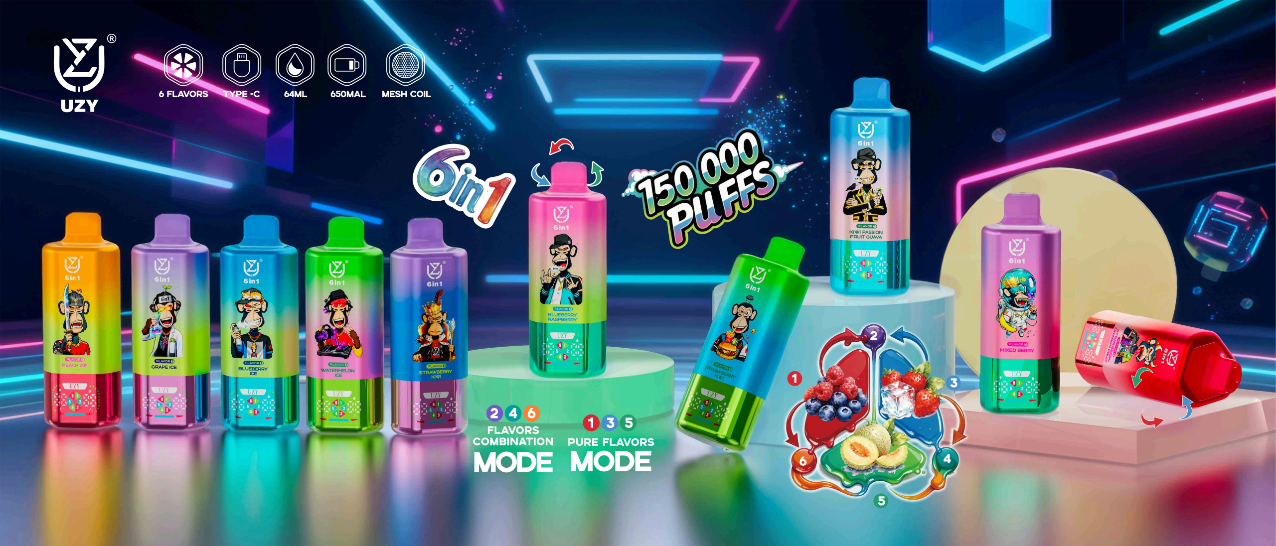 UZY 6 in 1 150000 Puffs Flavors