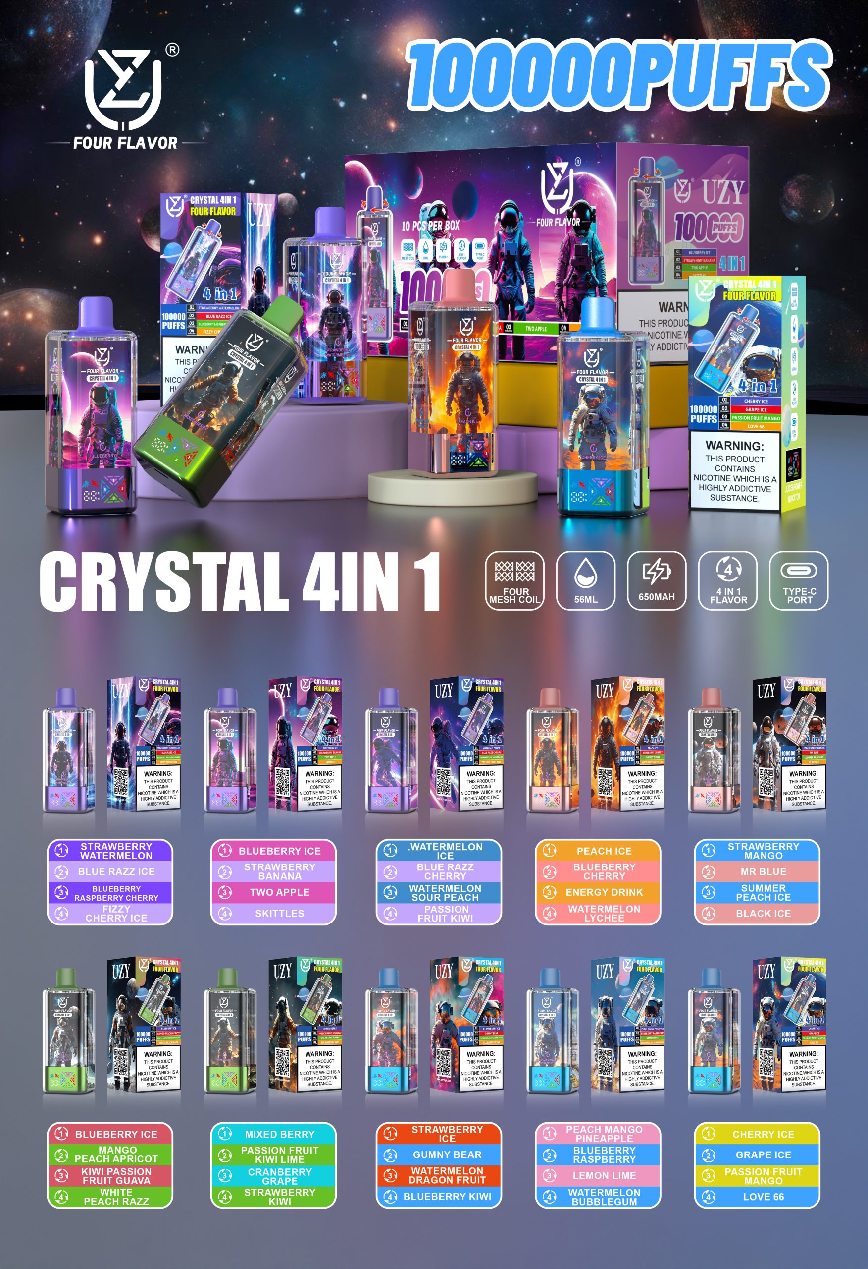 UZY Crystal 4 in 1 100000 Puffs Flavors