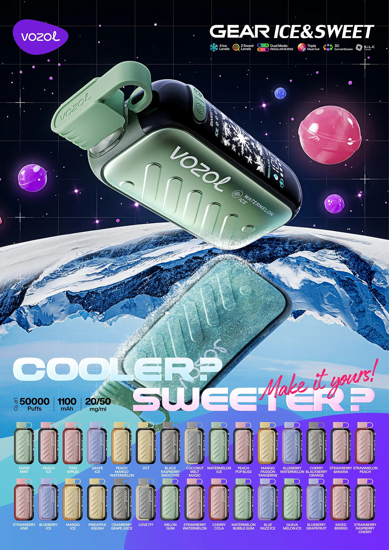 Vozol Gear Ice & Sweet 50000 Puffs Poster