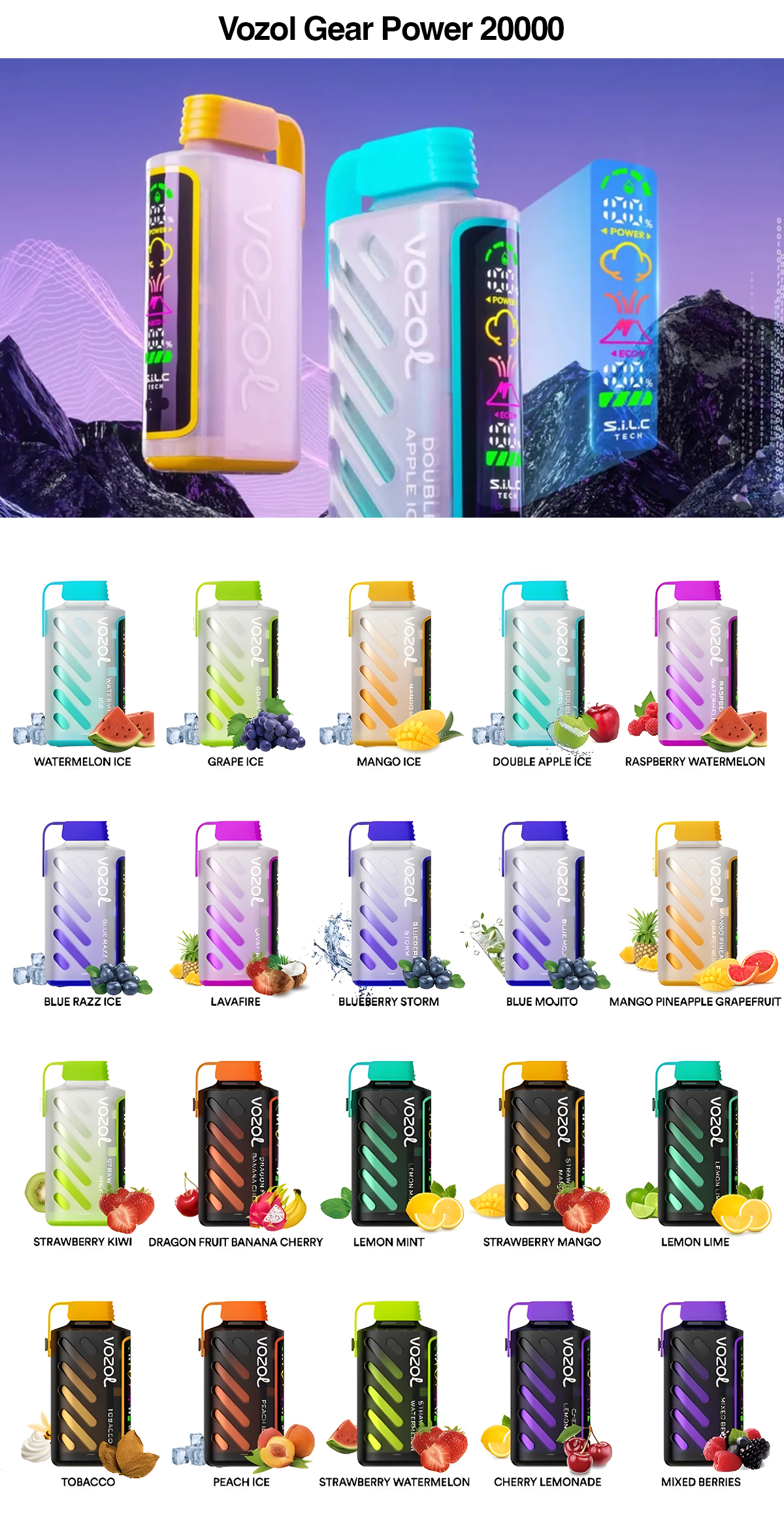 Vozol Gear Power 20000 Puffs Flavors