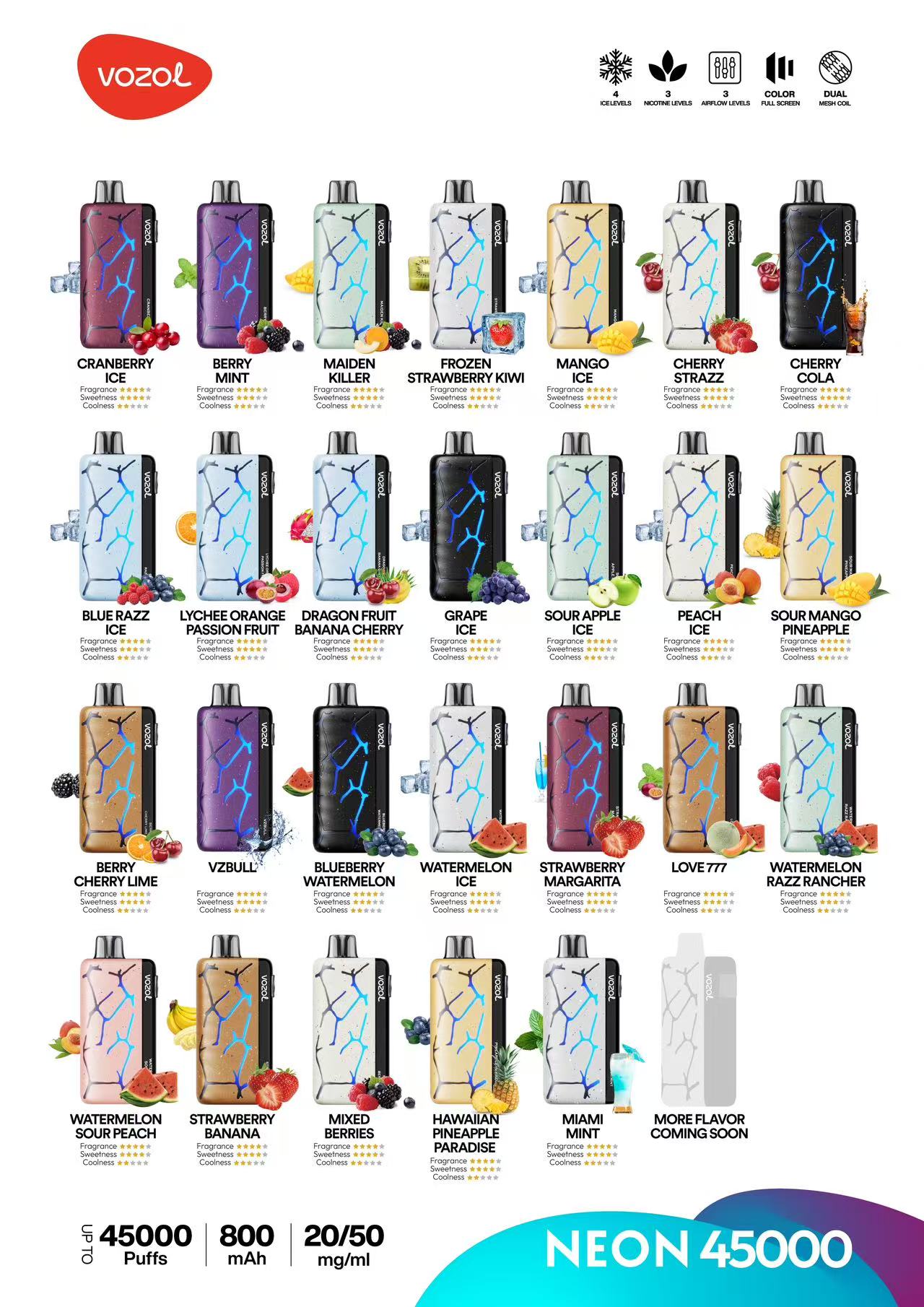 Vozol Neon 45000 Puffs Flavors