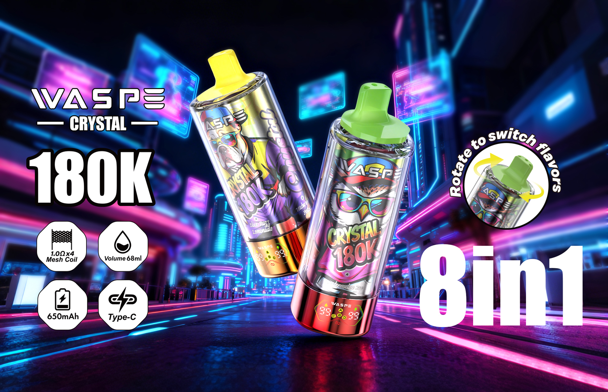 WASPE 8 in 1 Crystal 180K Puffs Banner