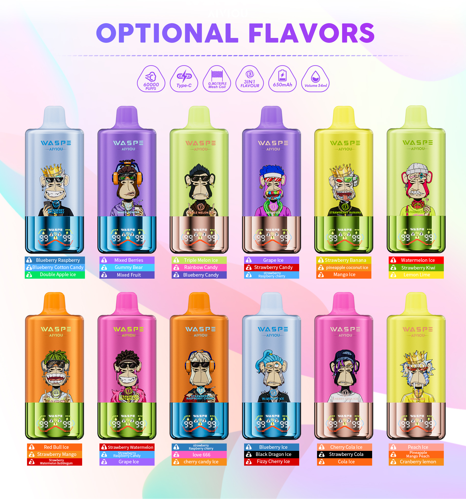 WASPE AIVIOU 60000 Puffs Flavors List