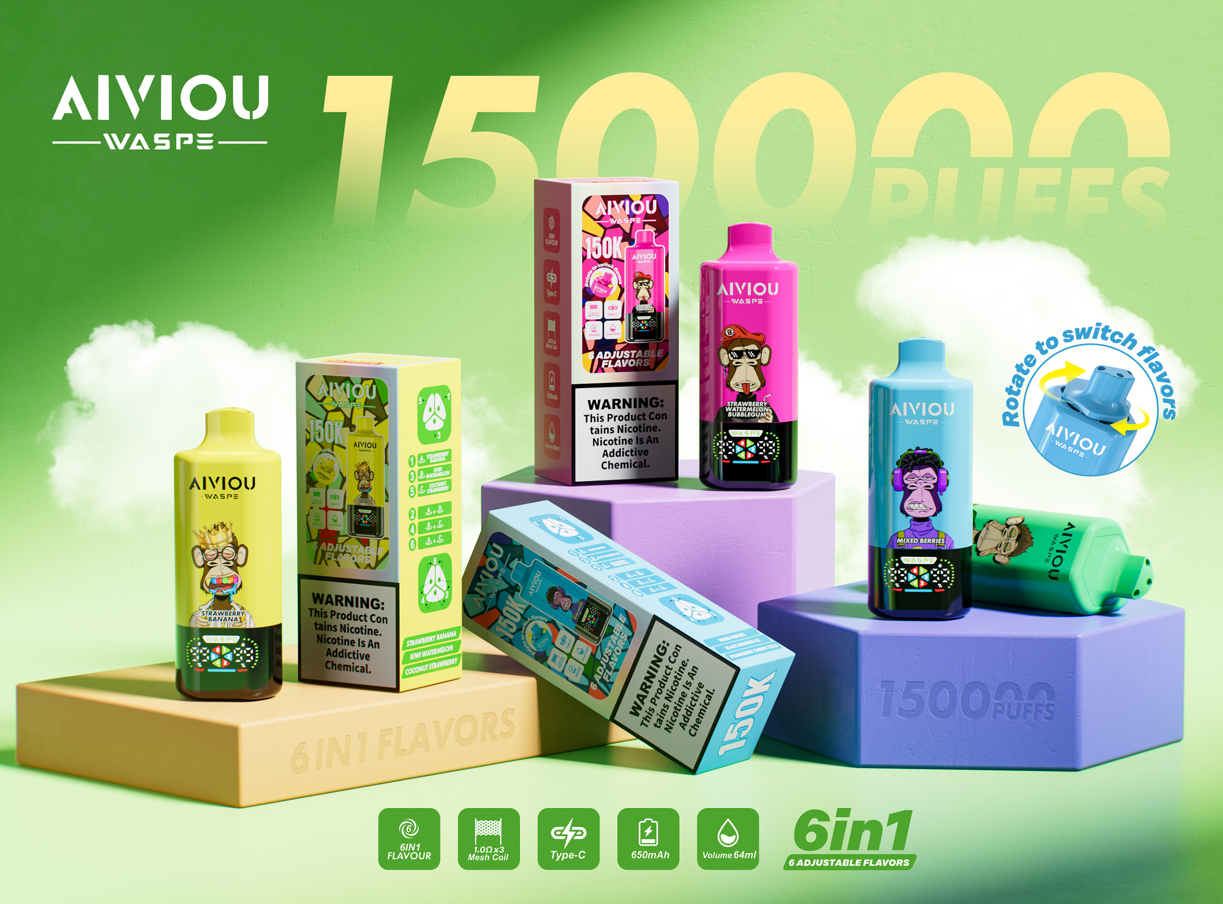 WASPE Aiviou 6 in 1 150K Puffs Banner