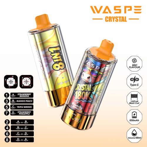 WASPE Crystal 8 in 1 180000 Puffs Strawberry Banana & Mango Peach & Triple Berries & Strawberry Pineapple