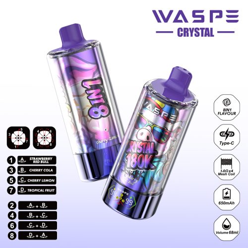 WASPE Crystal 8 in 1 180000 Puffs Strawberry Red Bull & Cherry Cola & Cherry Lemon & Tropical Fruit