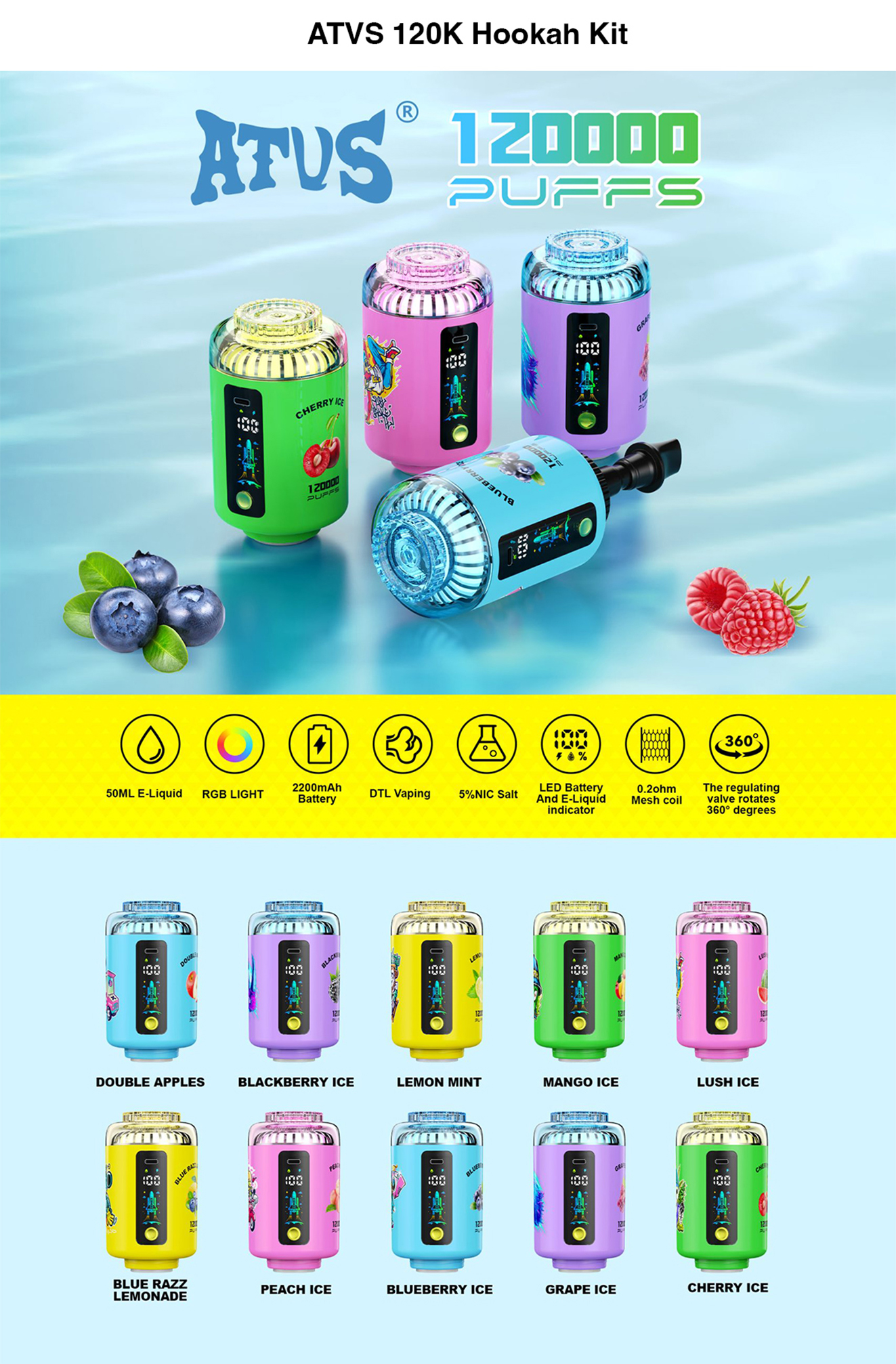 ATVS 120000 Puffs Hookah Head Flavors