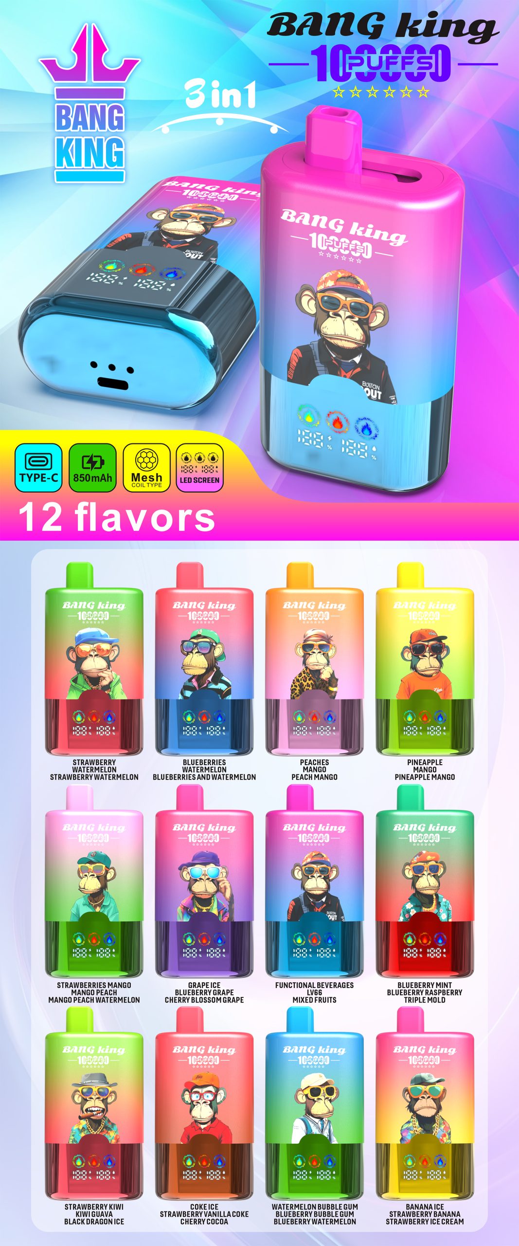 Bang King 100000 Puffs Flavors List