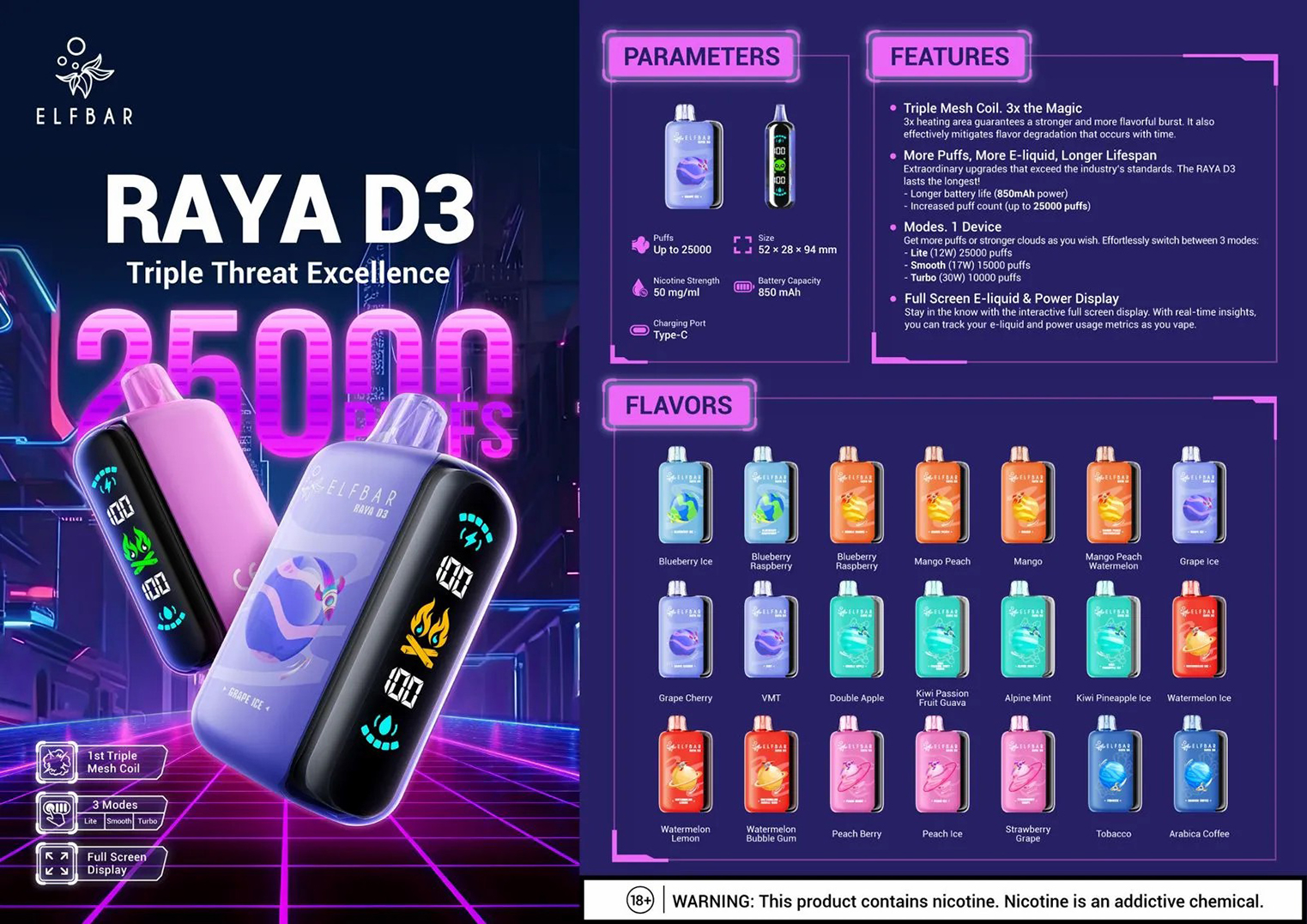 Elf Bar Raya D3 25000 Puffs Disposable Vape Banner
