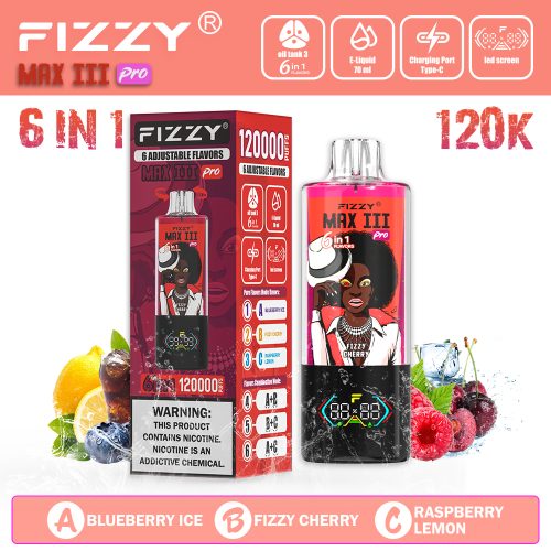 Fizzy Max III Pro 120000 Puffs Blueberry Ice & Fizzy Cherry & Raspberry Lemon