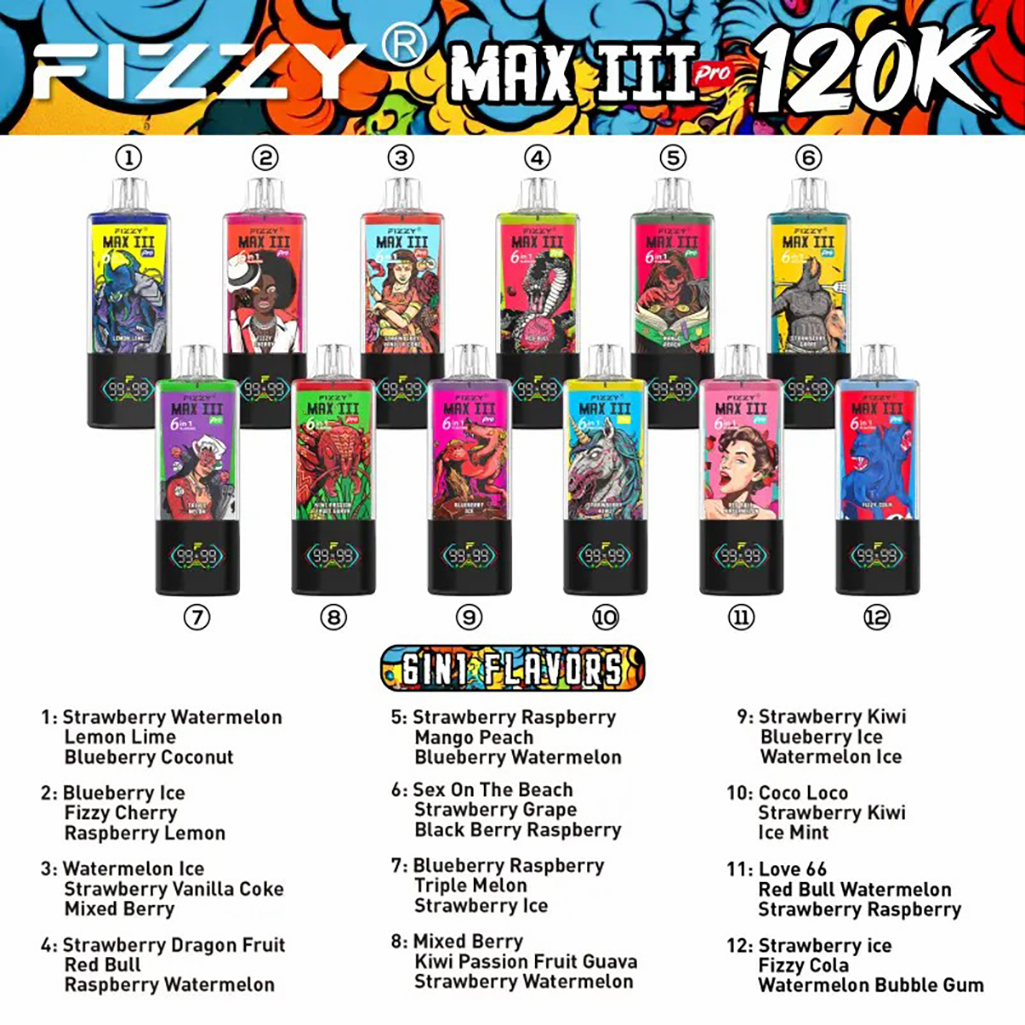 Fizzy Max III Pro 120000 Puffs Flavors