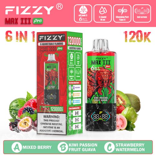 Fizzy Max III Pro 120000 Puffs Mixed Berry & Kiwi Passion Fruit Guava & StrawberryWatermelon