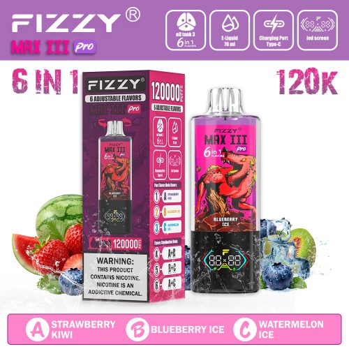 Fizzy Max III Pro 120000 Puffs Strawberry Kiwi & Blueberry Ice & Watermelon Ice