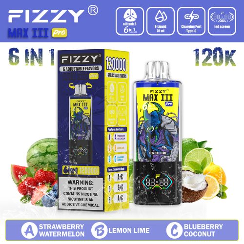 Fizzy Max III Pro 120000 Puffs Strawberry Watermelon & Lemon Lime & BlueberryCoconut