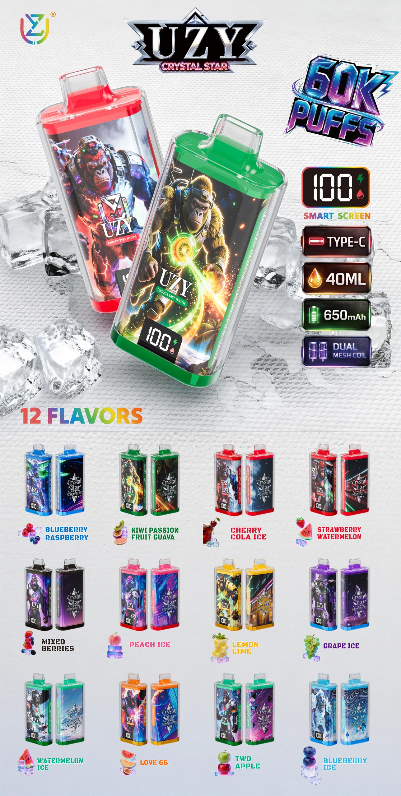 UZY Crystal Star 60000 Puffs Flavors