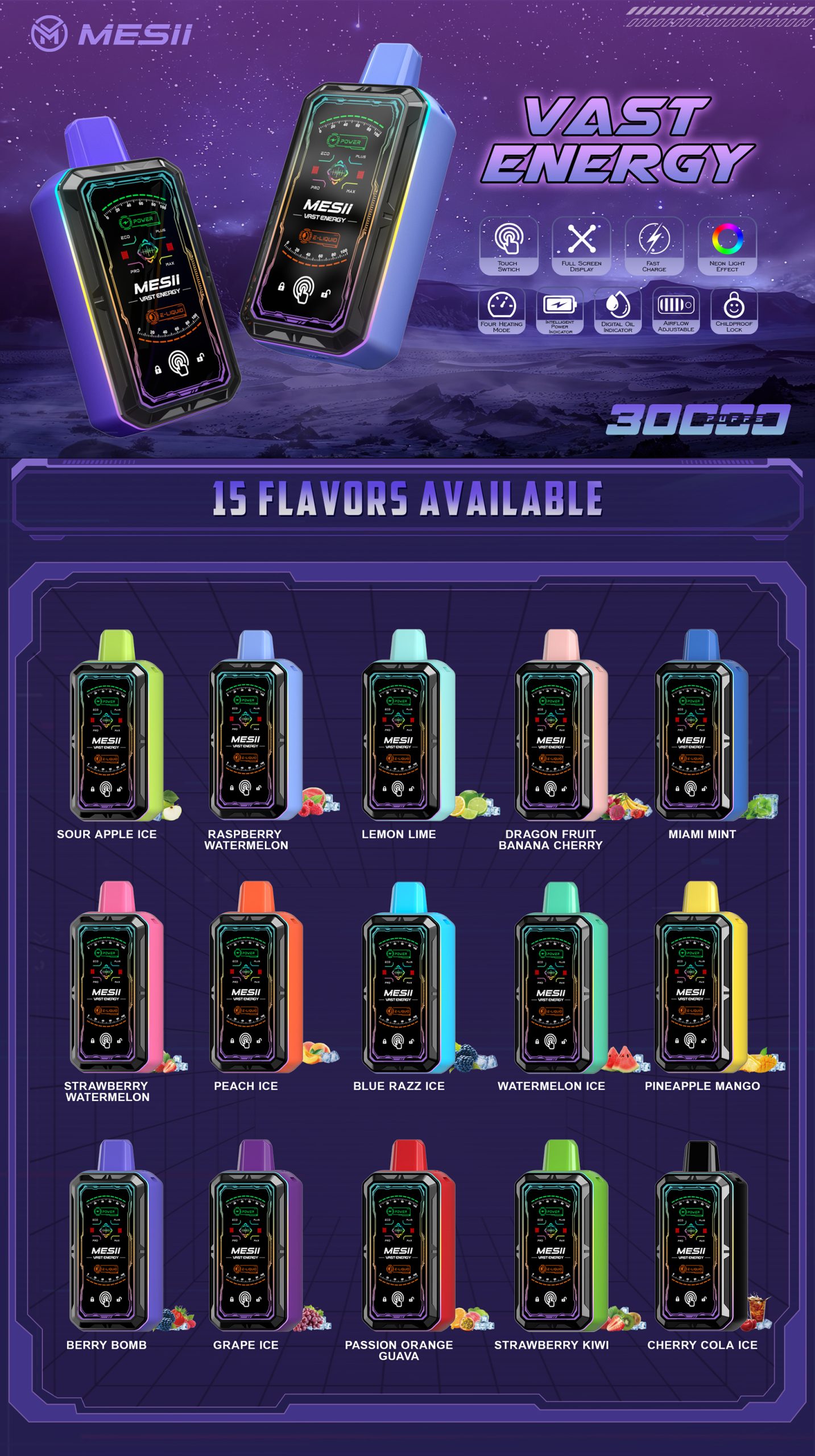 Mesii Vast Energy 30000 Puffs Flavors List