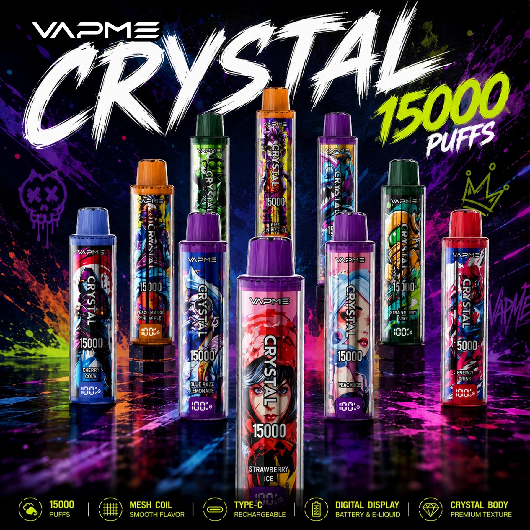 VAPME CRYSTAL 15000 Puffs Original Rechargeable Disposable Vape Pen VAPME CRYSTAL 15000 Puffs Original Rechargeable Disposable Vape Pen